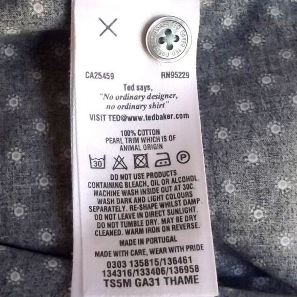 Ted Baker Shirt, 3/M, Blue/Small dots, THAMES, Button down collar, Short sleeve - Picture 12 of 14